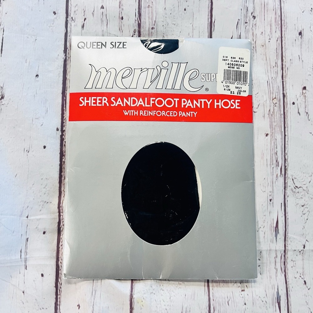 Merville Vintage Navy Sheer Sandalfoot Pantyhose Queen Size New